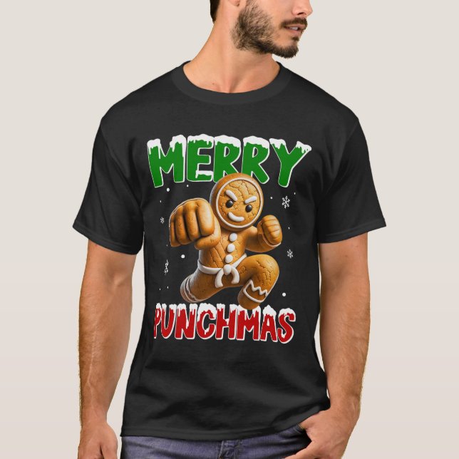 Merry Punchmas Taekwondo Karate Pepparkaksgubbe Mo T Shirt (Framsida)
