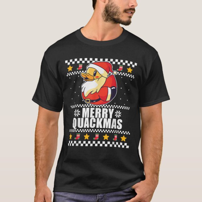 MERRY QUACKMAS Funny Santa Anka Ugly jul Mem T Shirt (Framsida)