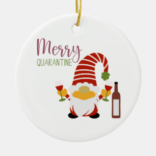 Merry Quarantine jul Gnome Ceramic Ornament