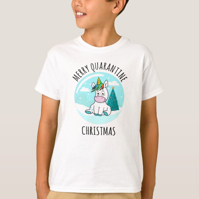 Merry Quarantine jul Unicorn T Shirt (Framsida)