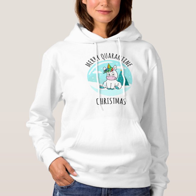 Merry Quarantine jul Unicorn T Shirt (Framsida)
