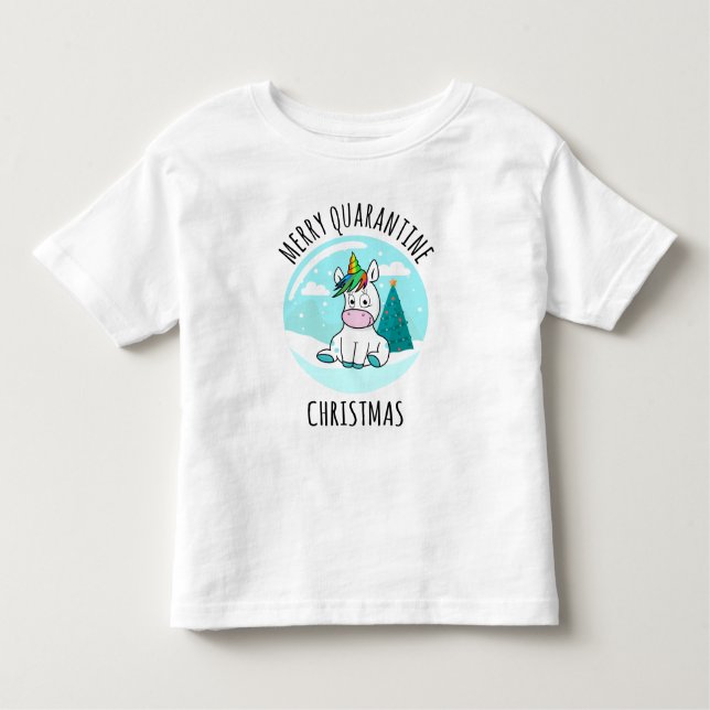 Merry Quarantine jul Unicorn T Shirt (Framsida)
