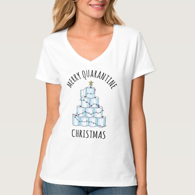 Merry Quarantine Julgran Toilet Papper T Shirt (Framsida)