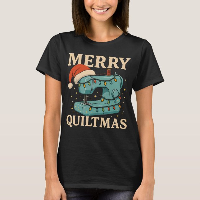 Merry Quiltmas Sewing Machine 5 T Shirt (Framsida)