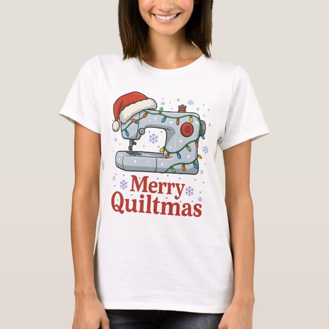 Merry Quiltmas Sewing Machine 7 T Shirt (Framsida)