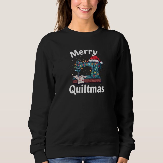 Merry Quiltmas Sewing Machine with Christmas Light T Shirt (Framsida)