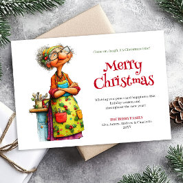 Merry Quirky Woman Editable Digital Greeting Julkort