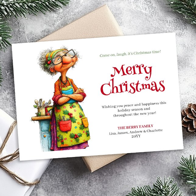 Merry Quirky Woman Editable Digital Greeting Julkort (Merry Quirky Woman Editable Digital Greeting)