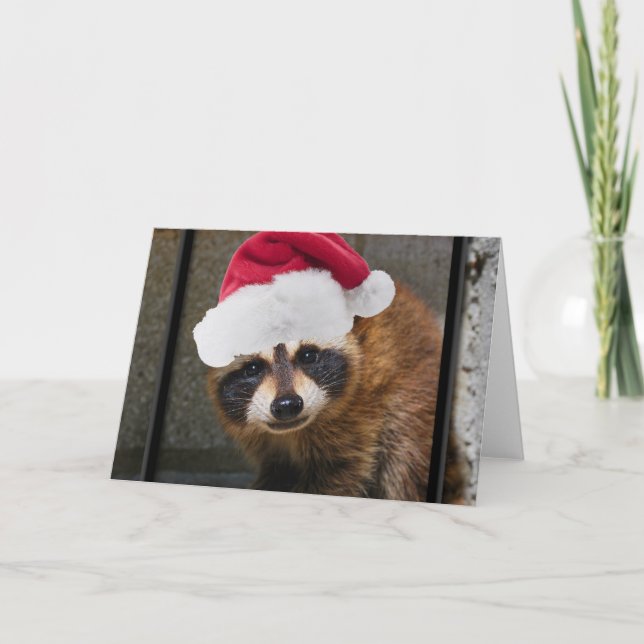 Merry Raccoon jul Helgkort (Framsida)