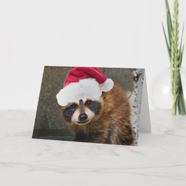 Merry Raccoon jul Helgkort (Framsida)