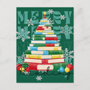 Merry Reading Bookish Julgran Vykort