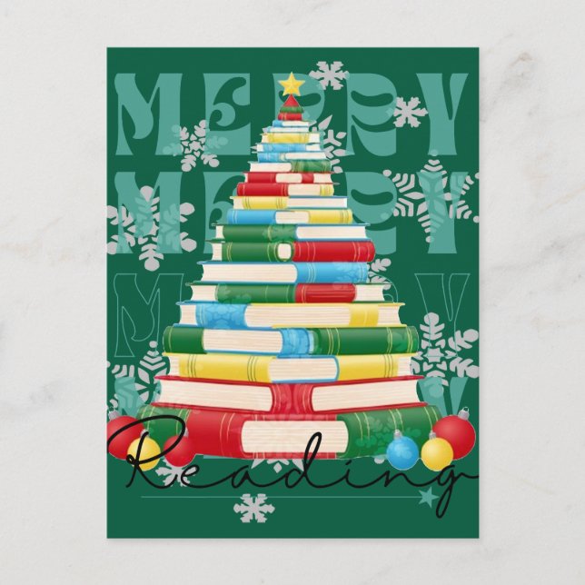 Merry Reading Bookish Julgran Vykort (Framsida)