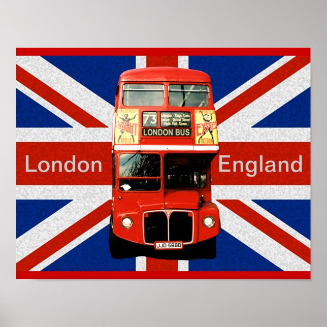 Merry Red Buss och British Flagga Poster (Framsidan)