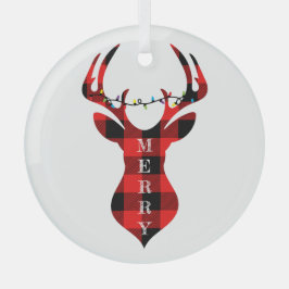 Merry Red Play Reindeer Silhouette Circle Glass Julgransdekoration