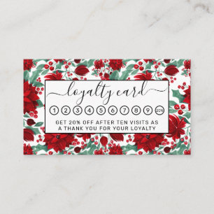 Merry Red Poinsettia Flowers Ivy Löv Watercolor Lojalitetskort