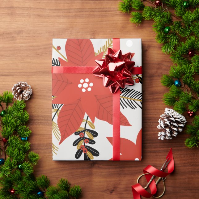 Merry Red Poinsettia jul Blommigt Gift Presentpapper (Julgåva)