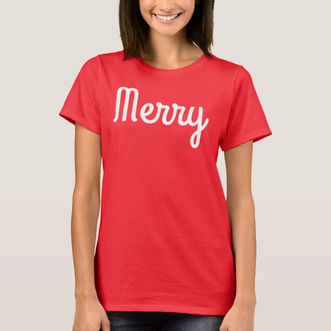 Merry Red Shirt Simple Modern Retro Minimalist  T Shirt (Framsida)