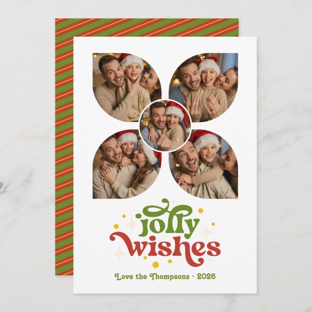 Merry Retro Photo Collage jul i mitten av århundra Julkort (Fram/baksida)