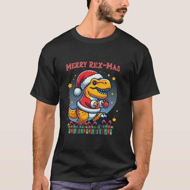 Merry Rex Mas T Rex Dinosaur Santa Funny jul T Shirt (Framsida)