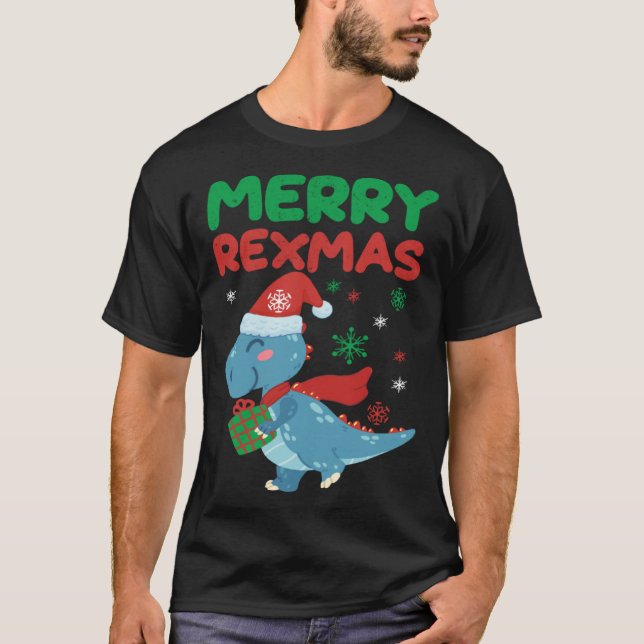 Merry RexMas Christmas Dinosaur T Shirt (Framsida)