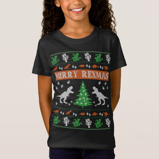 Merry Rexmas Dinosaur Ugly jul Sweater T Shirt (Framsida)