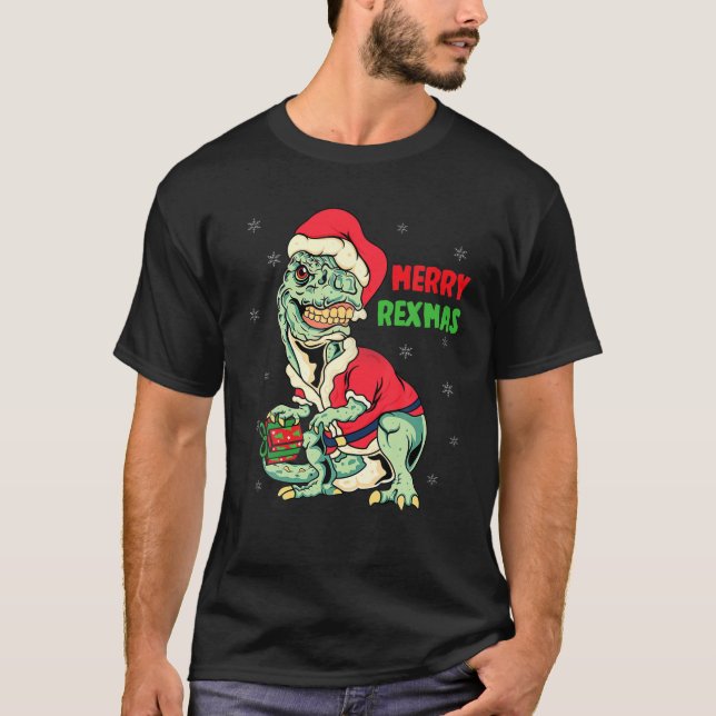 Merry Rexmas Rawr T Rex Christmas Dinosaur Santa R Shirt (Framsida)