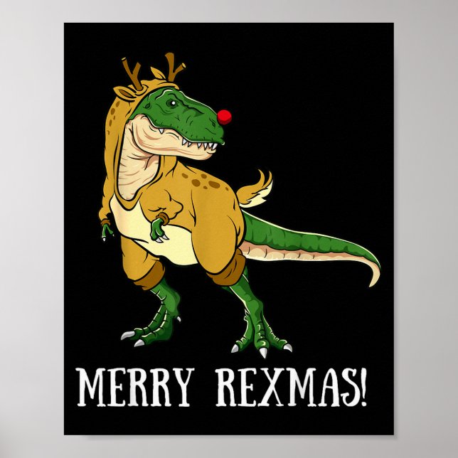 Merry Rexmas Reindeer T-rex Rudolph Dinosaur Chris Poster (Framsidan)