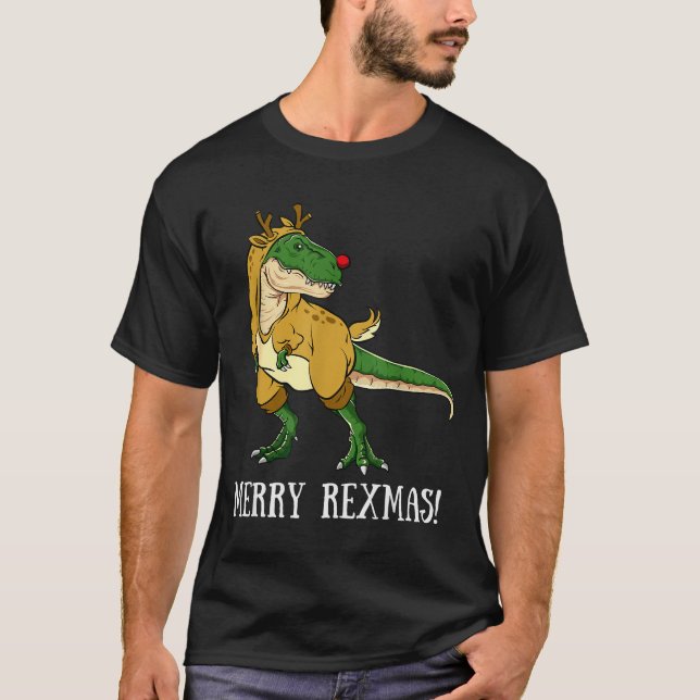 Merry Rexmas Reindeer T-rex Rudolph Dinosaur Chris T Shirt (Framsida)