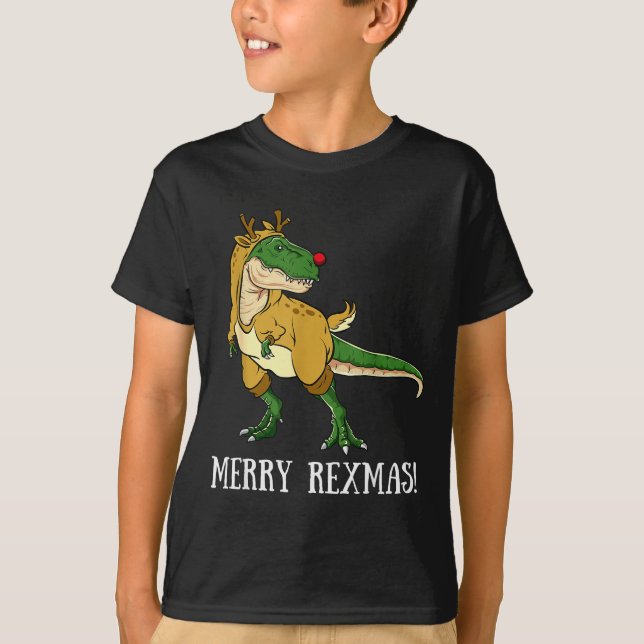 Merry Rexmas Reindeer T-rex Rudolph Dinosaur Chris T Shirt (Framsida)