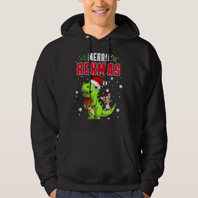 Merry Rexmas Rex Julafton Dabbing Chihuahua Dino T Hoodie (Framsida)