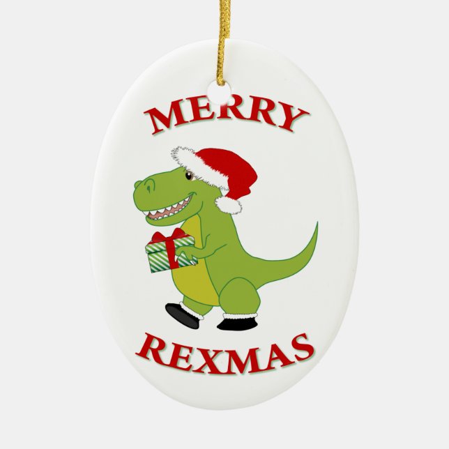Merry Rexmas T-Res dinosaur-design Julgransprydnad Keramik (Framsidan)