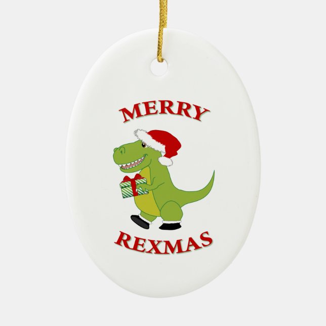 Merry Rexmas T-Rex dinosaur-design Julgransprydnad Keramik (Framsidan)