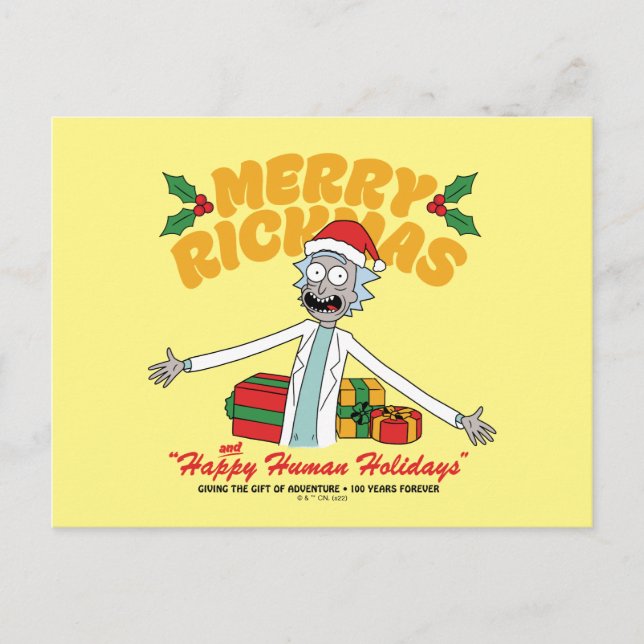 Merry Rickmas and Happy Human Holidays Helg Vykort (Framsida)