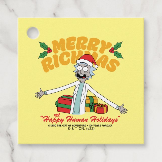 Merry Rickmas och Lycklig Human Helgdagars Gåvor Etiketter (Framsida)