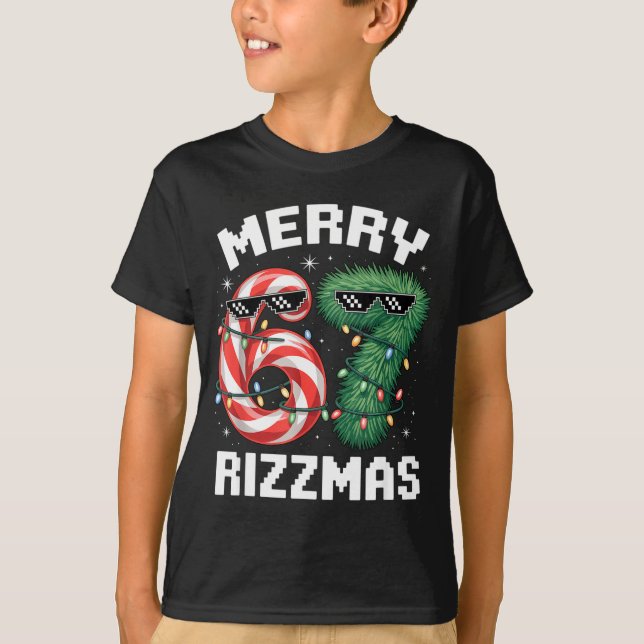 Merry Rizzmas 67 Candy Cane Tree Sungles Funny  T Shirt (Framsida)