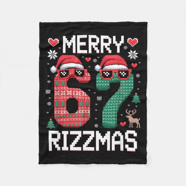 Merry Rizzmas 67 Knitted Sweater Sungles Funny  Fleecefilt (Framsidan)