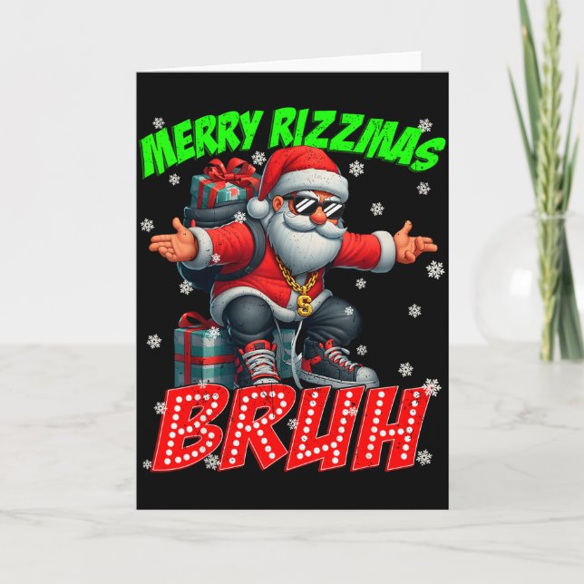 Merry Rizzmas Bruh Graphic Santa Pjs Christmas Xma Kort (Framsida)