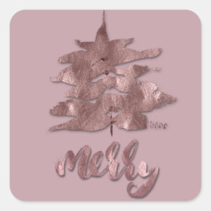 Merry Ro Guld Mauve Julgran Metallic Copp Fyrkantigt Klistermärke