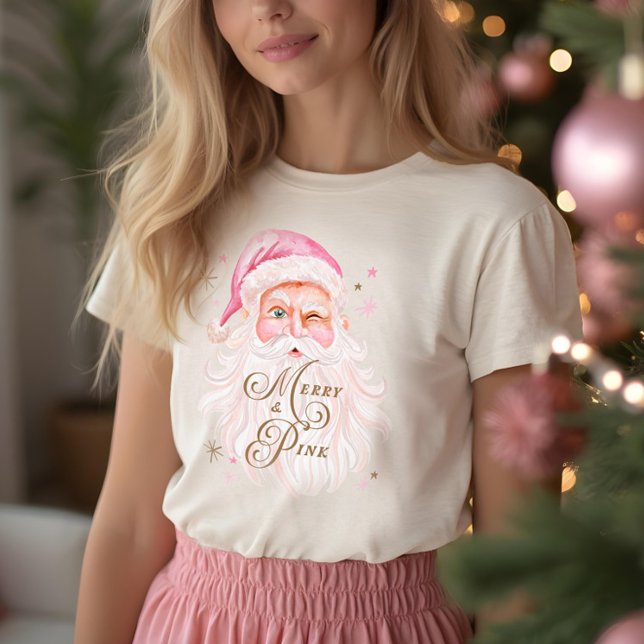 Merry & Rosa Classic jultomten Retro Rosa Santa T Shirt (Merry & Pink Classic Christmas Retro Pink Santa Tri-Blend Shirt)