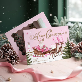 Merry Rosa jultomten Seligh Reindeer Photo Julkort