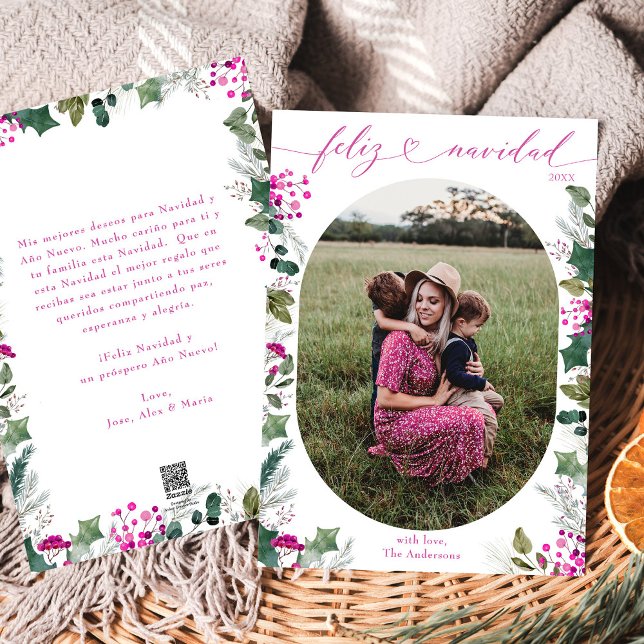 Merry & Rosa Photo Feliz Navidad Card Julkort (Skapare uppladdad)