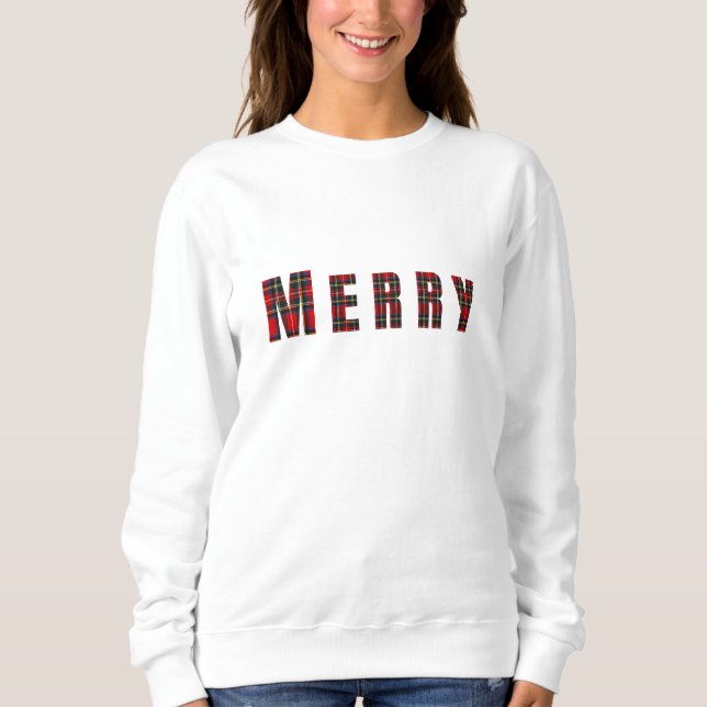 MERRY Royal Stewart Red Christmas Plaid T Shirt (Framsida)