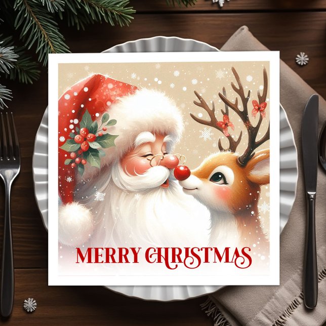 Merry Santa and Rudolph Christmas Napkins Dinner   Pappersservett (Merry Santa and Rudolph Christmas Napkins Dinner Tableware

)