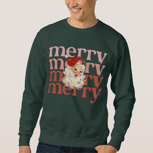 Merry Santa christmas Lång Ärmad Tröja (Framsida)