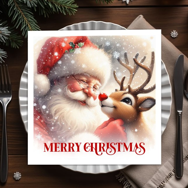 Merry Santa Claus Rudolph Holiday Dinner Party  Pappersservett (Merry Santa Claus Rudolph Holiday Dinner Party Napkins

)