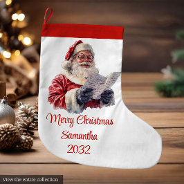 Merry Santa Claus Rustic Custom Name Editable Stor Julstrumpa
