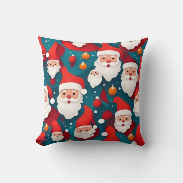 Merry Santa Faces Christmas Throw Pillow Kudde (Framsida)