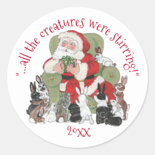 Merry Santa, Pet Bunny Rabbit-Vintagen Runt Klistermärke