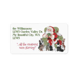 Merry Santa, Pet Bunny Rabbits Julafton Vintage Adressetikett