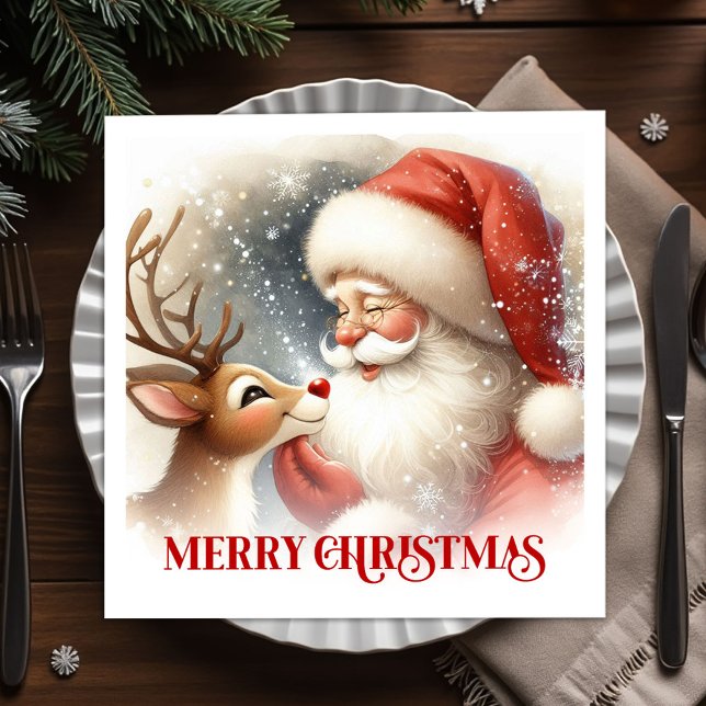 Merry Santa Rudolph Christmas Dinner Napkins Pappersservett (Merry Santa Rudolph Christmas Dinner Napkins)